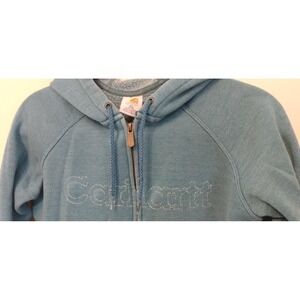 V I N T A G E Hoodie CARHARTT Spellout Blue Topaz Heather Modern Utility Classic